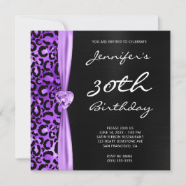 Convites Aniversário de 30 anos de Gama-Leopardo-Roxo Preto