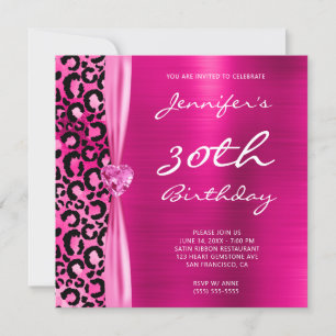 Convites Aniversário de 30 anos de Glam-Leopardo Rosa Bril