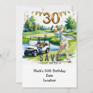 Convites Aniversário de 30 anos de golfe com carrinho de go