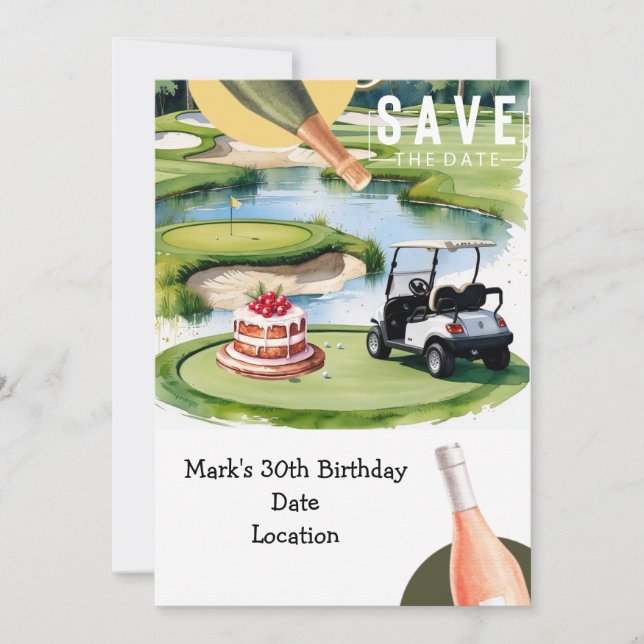 Convites Aniversário de 30 anos de golfe com carrinho de go (Frente)