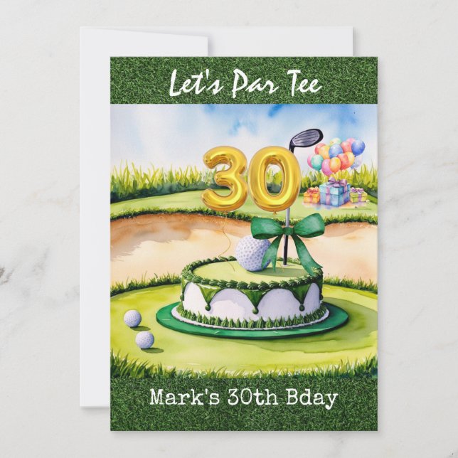 Convites Aniversário de 30 anos de golfe Par tee trinta (Frente)