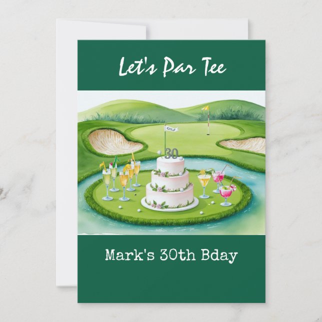 Convites Aniversário de 30 anos de golfe Par tee trinta (Frente)