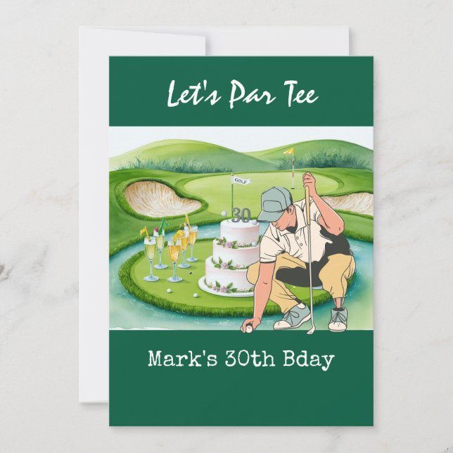 Convites Aniversário de 30 anos de golfe Par tee trinta (Frente)