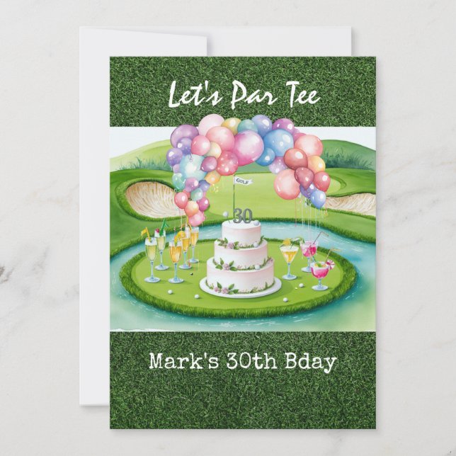 Convites Aniversário de 30 anos de golfe Par tee trinta (Frente)