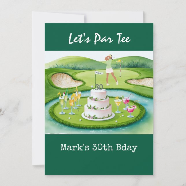 Convites Aniversário de 30 anos de golfe Par tee trinta (Frente)