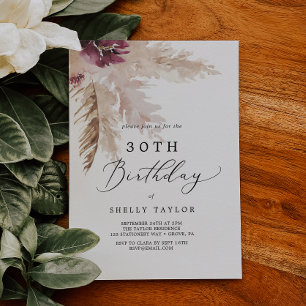 Convites aniversário de 30 anos de Grass Boho Pampas