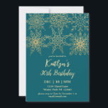 Convites Aniversário de 30 anos de inverno Dourado de Teal<br><div class="desc">Um design glamouroso floco de neve faz com que esta festa convide perfeitamente para festas de aniversário de 30 anos de inverno.</div>