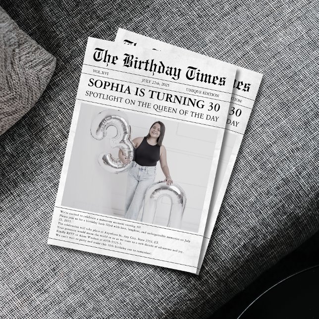 Convites Aniversário de 30 anos de jornal preto e branco (Criador carregado)