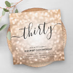 Convites Aniversário de 30 anos de Luzes Leves Douradas do<br><div class="desc">Elegante Glam Rosa Glitter Dourado Luzes aniversário de 30 anos do Script de convite modelo com luzes Rosa Douradas brilhantes e script de tipografia moderno.</div>