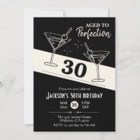 Aniversário de 30 anos de martini preto e branco r