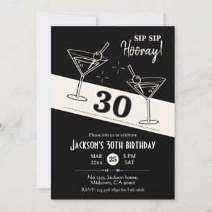 Convites Aniversário de 30 anos de martini preto e branco r