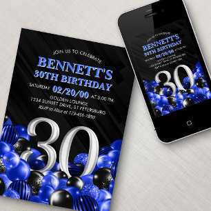 Convites Aniversário de 30 anos de Mens Azuis