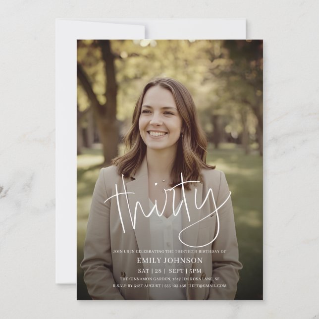 Convites Aniversário de 30 anos de Mínimo de Foto de Script (Frente)