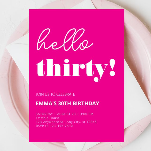 Convites Aniversário de 30 anos de Moderno Branco Rosa (Criador carregado)