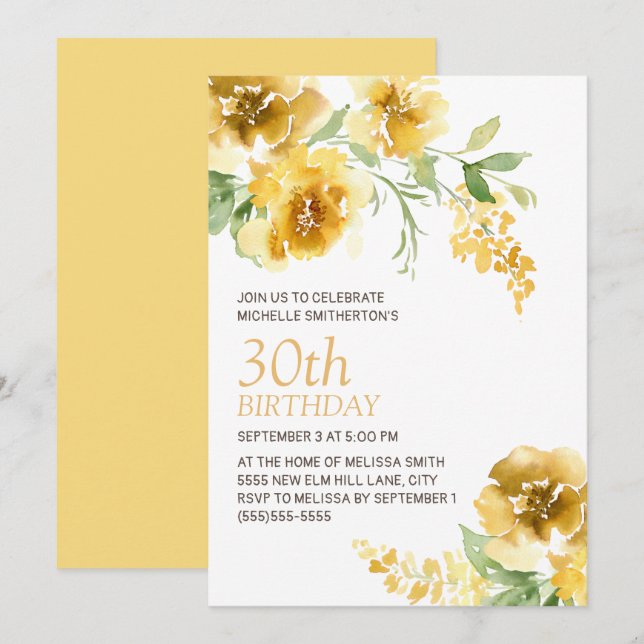 Convites Aniversário de 30 anos de mulheres com flores de a (Frente/Verso)