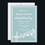 Convites aniversário de 30 anos de notas de música azul tea<br><div class="desc">Festa de vamos e dança! Uma placa moderna de convite de festas aniversário de 30 anos. Fundo cor azul-clara,  cor branca,  com quadro branco e notas musicais,  letras brancas. Modelos para informações sobre a sua parte. Voltar: notas musicais.</div>