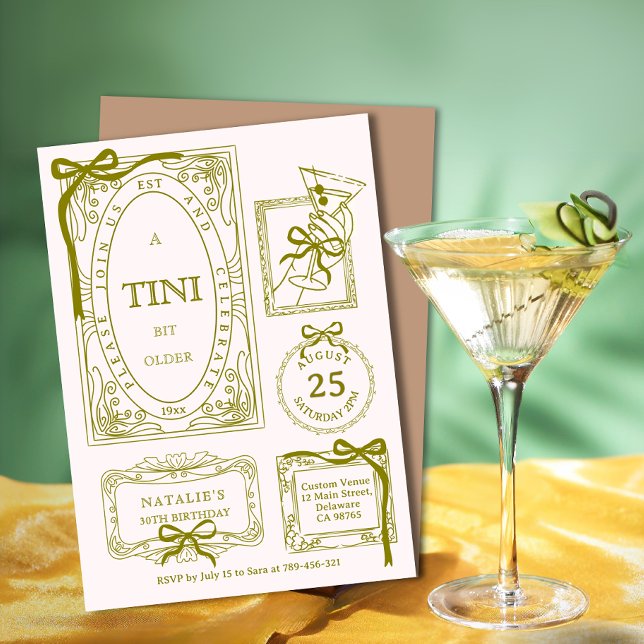 Convites Aniversário de 30 anos De Oliva Chic Arte A Tini B (Chic Olive Line Art A Tini Bit Older 30th Birthday Invitation)