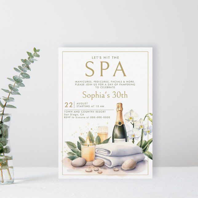 Convites Aniversário de 30 anos de Orquídea de Champanhe do (adult spa party invitation 30th birthday for women elegant watercolor champagne orchid classy)