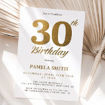 Convites Aniversário de 30 anos de ouro elegante e clássico<br><div class="desc">O convite moderno para comemoração de 30 anos apresenta um design com elementos mínimos e clássicos. O efeito de folha de ouro dá ao design mais luxuoso estilo define o tom perfeito para esta ocasião marco, que é aplicável idealmente para convidar seus convidados para o evento e a festa. O...</div>