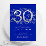 Convites Aniversário de 30 anos de prata azul Elegante<br><div class="desc">Elegante convite para a festa de 30 anos de prata azul real. Design feminina moderna personalizável, com sotaques botânicos rosas e prata brilhante fraca. Simples cartão de convite floral perfeito para uma comemoração de um na moda. Personalize com seus próprios detalhes. Impressos convites Zazzle ou modelo de impressão digital instantânea...</div>