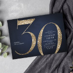 Convites Aniversário de 30 anos de relâmpago de ouro marinh<br><div class="desc">O convite de festas de aniversário de 30 anos minimalista moderno apresenta na moda faux gold glitter number 30 e os detalhes do seu partido em serif clássico sobre fundo azul marinho, simples e elegante, convite para o aniversário do marco de surpresa do excelente. a cor de fundo pode ser...</div>