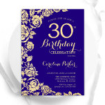 Convites Aniversário de 30 anos de Rosas Douradas Elegante<br><div class="desc">Convite de festas Floral Dourado roxo. Design elegante com rosas,  folha de ouro falsa e letra de script de tipografia. A Trendy convida o cartão perfeito para uma festa de na moda. Pode ser personalizado para qualquer idade. Impressos convites Zazzle ou modelo de impressão digital instantânea para download.</div>