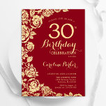 Convites Aniversário de 30 anos de Rosas Dourados Elegante<br><div class="desc">Convite de festas de aniversário de 30 anos floral de ouro vermelho. Design elegante com rosas, folha de ouro falsa e letra de script de tipografia. A Trendy convida o cartão perfeito para uma festa de na moda. Pode ser personalizado para qualquer idade. Impressos convites Zazzle ou modelo de impressão...</div>
