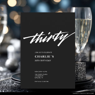 Convites Aniversário de 30 anos de Script Branco Mínimo Pre