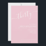 Convites Aniversário de 30 anos de Script com Letras Elegan<br><div class="desc">Convite para aniversário de 30 anos cor-de-rosa moderno Pastel. Design de modelo de convite de aniversário de 30 anos minimalista com uma caligrafia elegante com letra de escrita manuscrita.</div>
