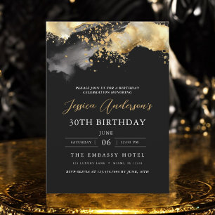 Convites Aniversário de 30 anos de Script Dourado e Preto M