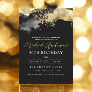 Convites Aniversário de 30 anos de Script Dourado e Preto M
