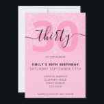 Convites Aniversário de 30 anos de Script Elegante de Brilh<br><div class="desc">Convite para aniversário de 30 anos de Literatura Rosa Pastel Moderno. Design de modelo de convite de aniversário de 30 anos minimalista com uma caligrafia elegante com letra de escrita manuscrita.</div>