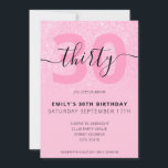 Convites Aniversário de 30 anos de Script Elegante de Brilh<br><div class="desc">Convite para aniversário de 30 anos de Literatura Rosa Pastel Moderno. Design de modelo de convite de aniversário de 30 anos minimalista com uma caligrafia elegante com letra de escrita manuscrita.</div>