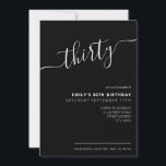Convites Aniversário de 30 anos de Script Elegante Moderno<br><div class="desc">Convite para aniversário de 30 anos branco e preto moderno. Design de modelo de convite de aniversário de 30 anos minimalista com uma caligrafia elegante com letra de escrita manuscrita.</div>