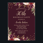 Convites aniversário de 30 anos de Sparkle floral Dourado B<br><div class="desc">Mais bonito Convites Florais de Aniversário na Loja Little Bayleigh!</div>