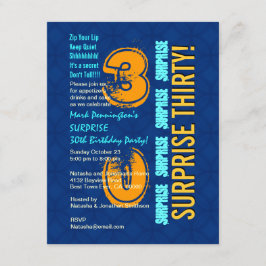 Convites aniversário de 30 anos de SURPREE azul moderno e F
