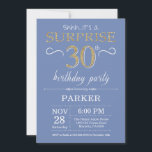 Convites Aniversário de 30 anos de surpresa azul e Dourado<br><div class="desc">Convite para aniversário de 30 anos surpresa com fundo azul e Dourado de brilho. Aniversário Adulto. Homens ou Mulheres no Dia Convidam. Qualquer idade. Para mais personalização,  clique no botão "Personalizar" e use nossa ferramenta de design para modificar este modelo.</div>