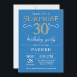 Convites Aniversário de 30 anos de surpresa azul e Dourado<br><div class="desc">Convite para aniversário de 30 anos surpresa com fundo azul e Dourado de brilho. Aniversário Adulto. Homens ou Mulheres no Dia Convidam. Qualquer idade. Para mais personalização,  clique no botão "Personalizar" e use nossa ferramenta de design para modificar este modelo.</div>