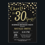 Convites Aniversário de 30 anos de surpresa Black e Dourado<br><div class="desc">Surpreenda o aniversário de 30 anos Invitation com fundo de diamante preto e brilhante Dourado. Dourada Confetti. Aniversário Adulto. Homens ou Mulheres Aniversário. Para mais personalização,  clique no botão "Personalizar" e use nossa ferramenta de design para modificar este modelo.</div>