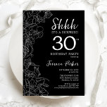 Convites Aniversário de 30 anos de Surpresa Branca Preta<br><div class="desc">Convite para aniversário de 30 anos da Surpresa Branca Negra. A design feminina moderna minimalista apresenta sotaques botânicos e letra de script de tipografia. Simples cartão de convite floral perfeito para uma festa surpresa na moda. Impressos convites Zazzle ou modelo de impressão digital instantânea para download.</div>