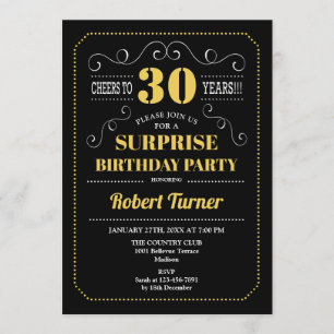 Convites Aniversário de 30 anos de surpresa - Branco Dourad