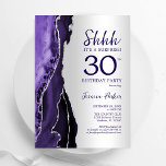 Convites Aniversário de 30 anos de Surpresa de Agato Puro d<br><div class="desc">Roxo e prata agam aniversário de 30 anos convite de festas surpresa. Elegante design moderno com aquarela agate marble geode background, faux glitter prata e tipografia. Trendy convida o cartão perfeito para uma comemoração de dia das mulheres na moda. Impressos convites Zazzle ou modelo de impressão digital instantânea para download....</div>