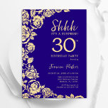 Convites Aniversário de 30 anos de surpresa de Rosas Dourad<br><div class="desc">Convite de festas de aniversário de 30 anos de Surpresa Dourada Roxo. Design elegante com rosas, folha de ouro falsa e letra de script de tipografia. A Trendy convida o cartão perfeito para uma festa de na moda. Pode ser personalizado para qualquer idade. Impressos convites Zazzle ou modelo de impressão...</div>