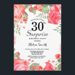 Convites Aniversário de 30 anos de Surpresa do Floral Verme<br><div class="desc">Convite para aniversário de 30 anos de Surpresa Vermelha Botânica. Convite à Mulher para o Aniversário de Peões Rosa Floral Flor Floral de Aquarela. Rosa Rosa Rosa Elegante e Flores de Pêonias. Aniversário Adulto. Fundo Branco. Preto e Branco. 13 15 16º 18º 20 21rua 30 40º 50º 60º 80 de...</div>