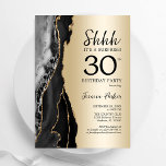 Convites aniversário de 30 anos de Surpresa Dourada Black A<br><div class="desc">Preto e ouro agitam convite de festas surpresa de aniversário de 30 anos. Elegante design moderno com fundo geode de pedra de pedra, dourado falso e letra de script de tipografia. Trendy convida o cartão perfeito para uma comemoração de dia das mulheres na moda. Impressos convites Zazzle ou modelo de...</div>