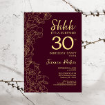 Convites Aniversário de 30 anos de Surpresa Dourada Burgund<br><div class="desc">Convite Dourado surpresa para aniversário de 30 anos. A design feminina moderna de marrom minimalista apresenta sotaques botânicos e letra de script de tipografia. Simples cartão de convite floral perfeito para uma festa surpresa na moda.</div>