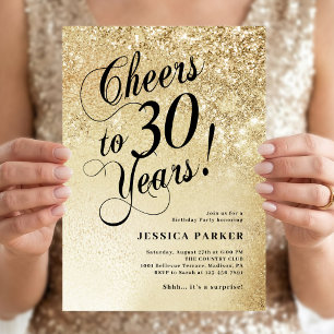 Convites Aniversário de 30 anos de Surpresa Dourada Elegant