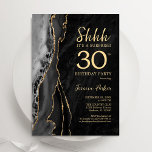 Convites Aniversário de 30 anos de Surpresa Dourada Preta<br><div class="desc">Preto e ouro agitam convite de festas surpresa de aniversário de 30 anos. Elegante design moderno com aquarela agate marble geode background, faux glitter gold e typografia script font. Trendy convida o cartão perfeito para uma comemoração de dia das mulheres na moda. Impressos convites Zazzle ou modelo de impressão digital...</div>