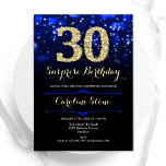 Convites Aniversário de 30 anos de Surpresa Dourada Real Az<br><div class="desc">Convite de festas de aniversário de 30 anos surpresa. Elegante design azul real com ouro brilhante. Apresenta na moda diamante, luzes e fontes de script. Homens ou mulheres convidam no dia. Perfeito para uma festa de aniversário adulta na moda. Personalize com seus próprios detalhes. Envie-me uma mensagem se precisar de...</div>
