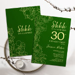 Convites Aniversário de 30 anos de Surpresa Dourada Verde<br><div class="desc">Convite para aniversário de 30 anos de Surpresa Dourada Verde. A design feminina moderna minimalista apresenta sotaques botânicos e letra de script de tipografia. Simples cartão de convite floral perfeito para uma festa surpresa na moda.</div>